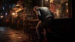 man getting drunk outside a pub