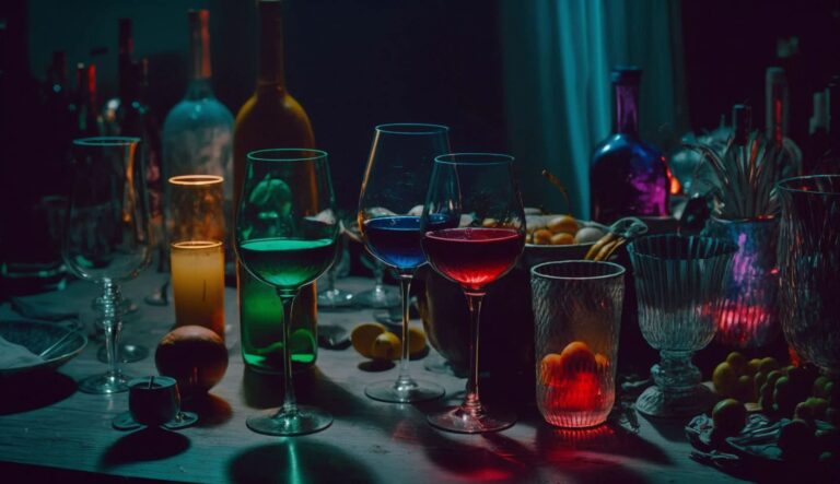 a table of cocktails and cocktail glasses